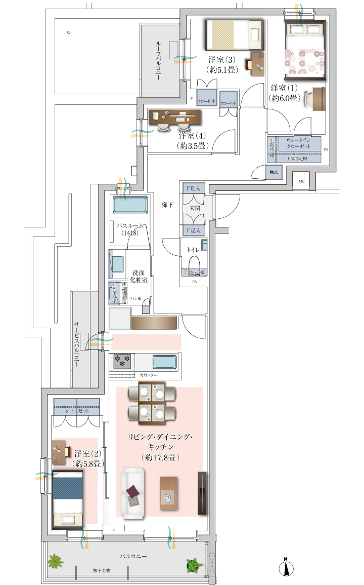H TYPE 家具配置イメージ