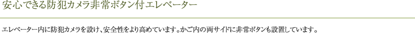 安心できる防犯カメラ非常ボタン付エレベーター