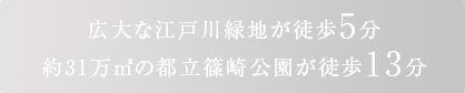広大な江戸川緑地が徒歩5分約31万㎡の都立篠崎公園が徒歩13分